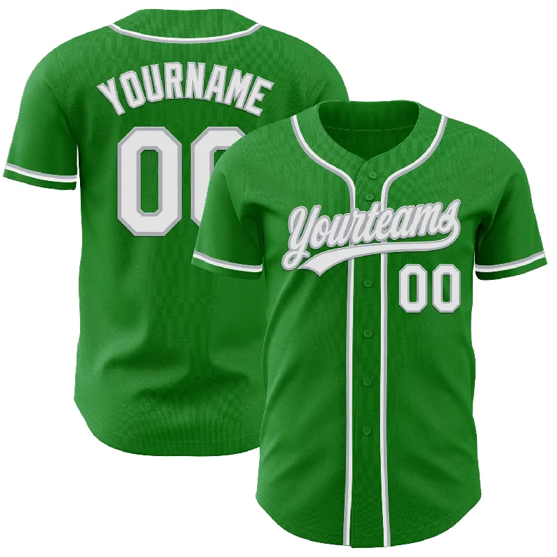 Team Baseball Jerseys With Printed Designs-Custom Grass Green White-Gray Authentic Baseball Jersey