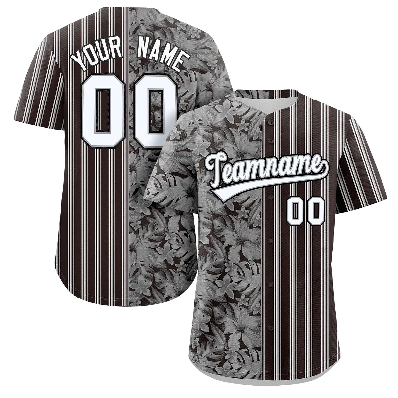 Baseball Jerseys For Custom Events And Tournaments-Custom Black White Gray Hawaii Tropical Flower Stripe Fashion Baseball Jersey