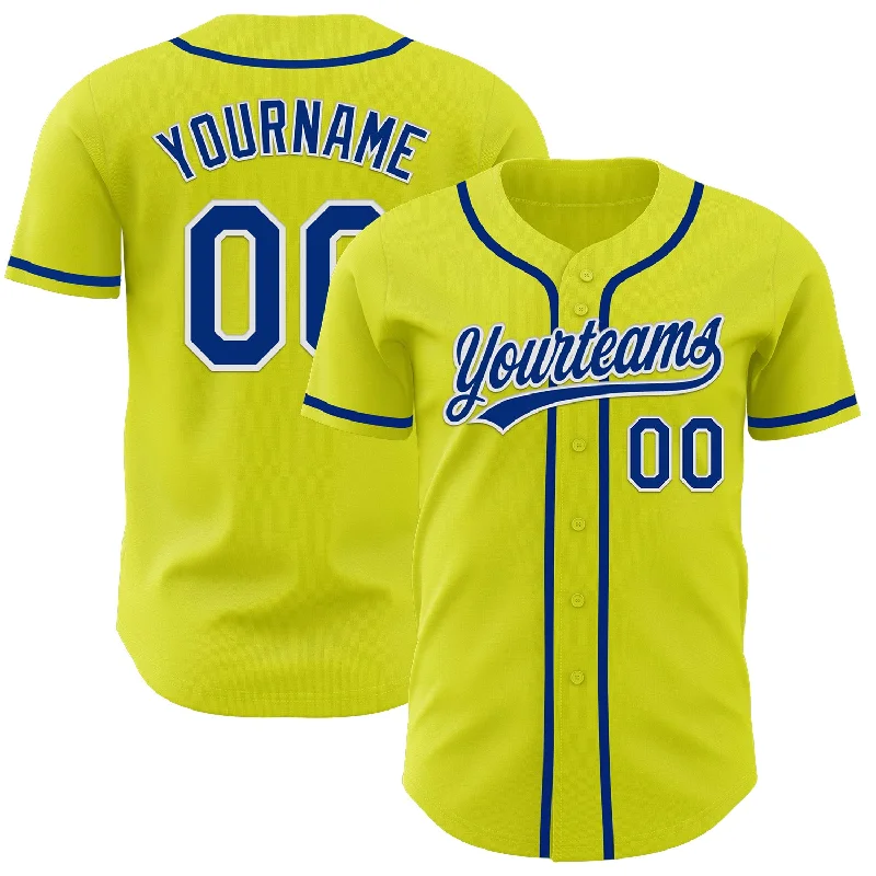 Baseball Jerseys With Bold Team Logos-Custom Neon Yellow Royal-White Authentic Baseball Jersey