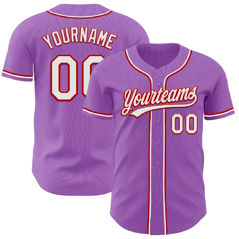 Custom Baseball Jerseys With Slogans-Custom Medium Purple White-Red Authentic Baseball Jersey