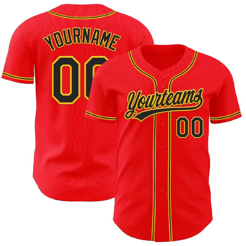 Team Baseball Jerseys For Outdoor Games-Custom Fire Red Black-Yellow Authentic Baseball Jersey