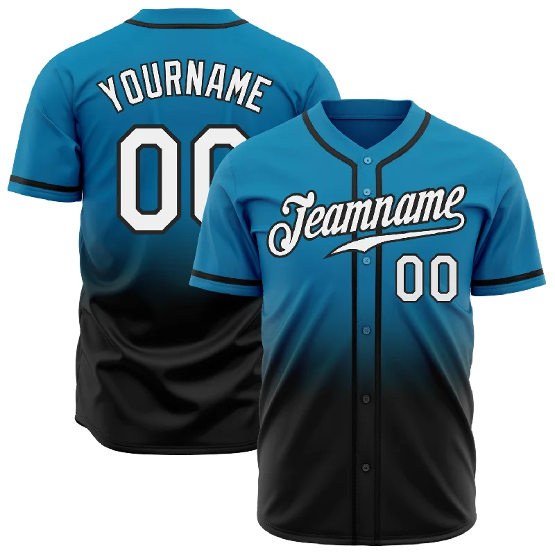 Custom Baseball Jerseys For Supporters-Custom Panther Blue White-Black Authentic Fade Fashion Baseball Jersey