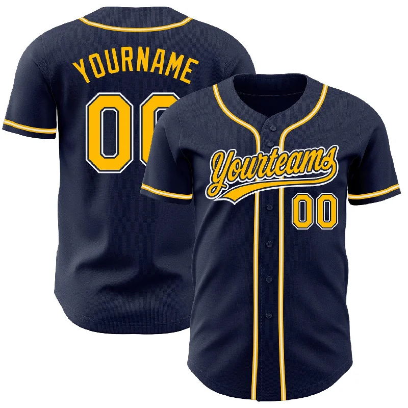 Baseball Jerseys For Teams-Custom Navy Gold-White Authentic Baseball Jersey