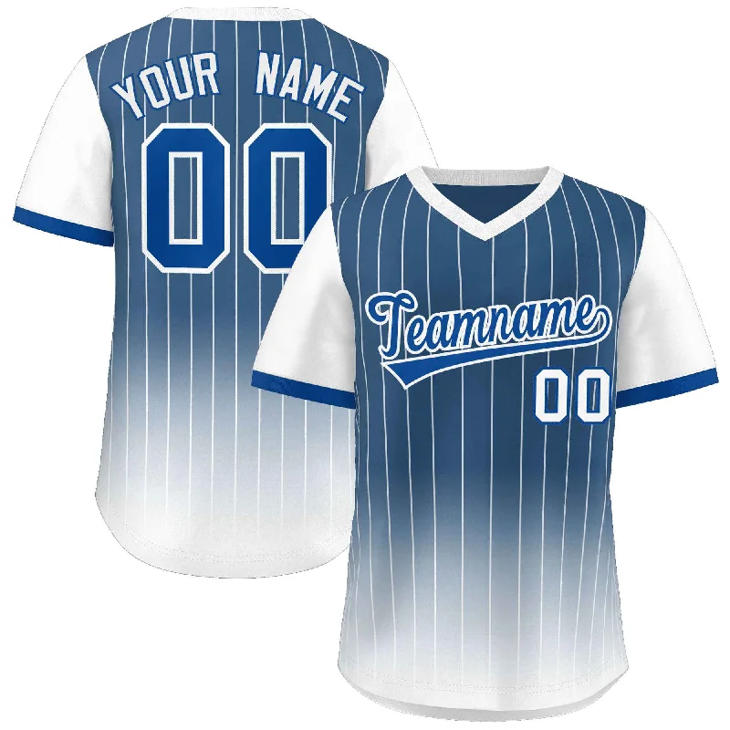 Unique Color Baseball Jerseys-Custom Blue White-Royal Gradient Fashion Authentic Pullover Pinstripe Baseball Jersey