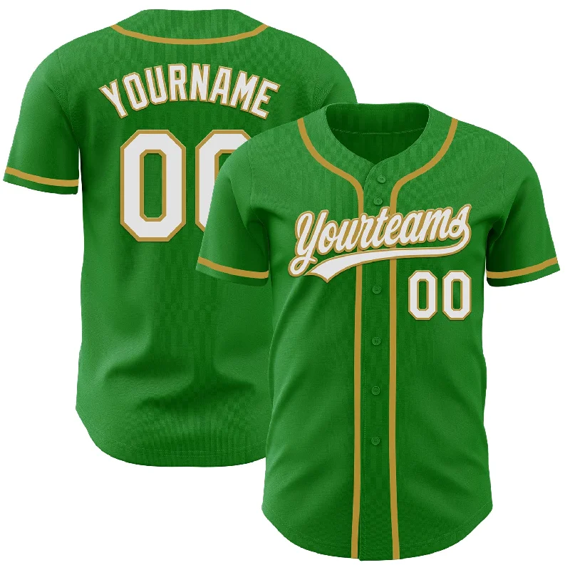 Baseball Jerseys With Team Logos-Custom Grass Green White-Old Gold Authentic Baseball Jersey