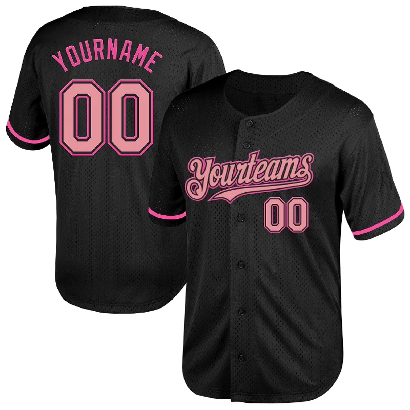 Baseball Jerseys With Player Names & Logos-Custom Black Medium Pink-Pink Mesh Authentic Throwback Baseball Jersey