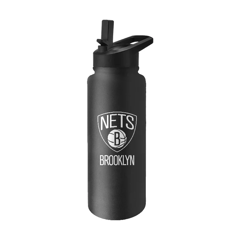 Personalized Team Mugs For Coaches And Players-Brooklyn Nets Quencher Logo Flip Top Water Bottle