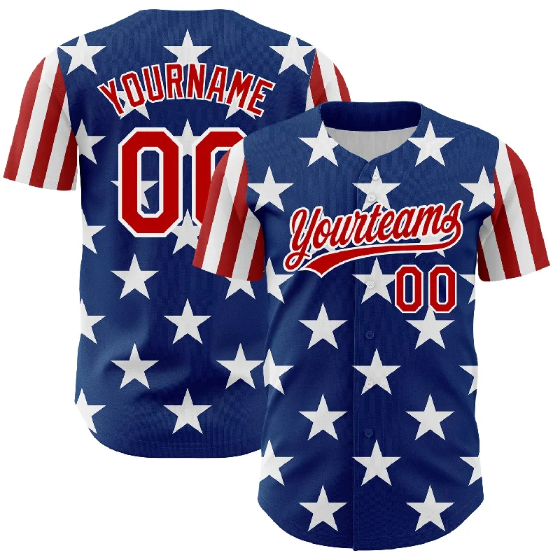 Baseball Jerseys With Sublimated Designs-Custom Royal Red-White 3D American Flag Patriotic Authentic Baseball Jersey