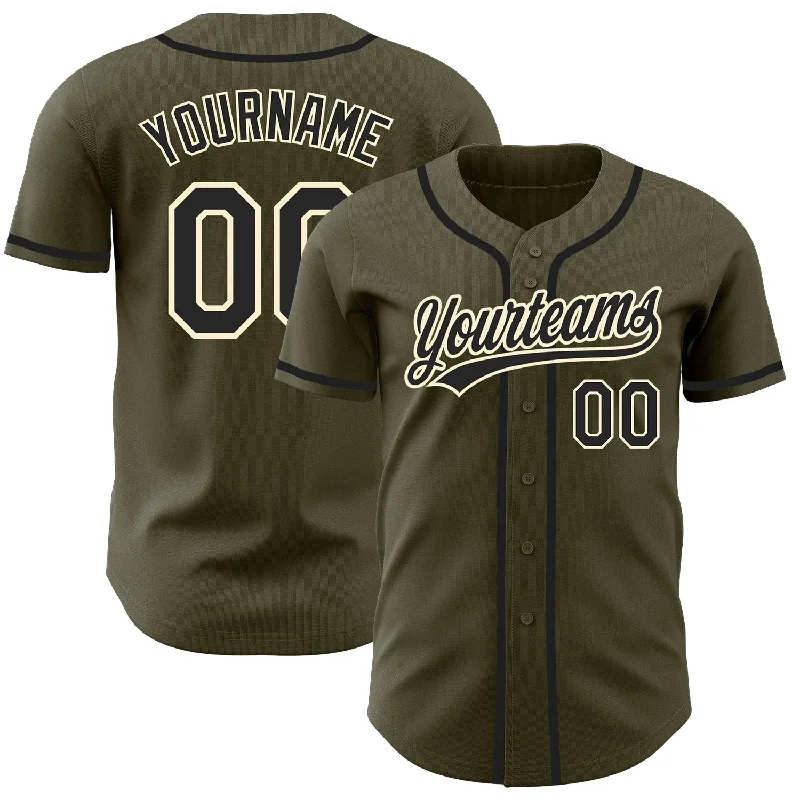 Baseball Jerseys For Team Pride-Custom Olive Black-Cream Authentic Salute To Service Baseball Jersey