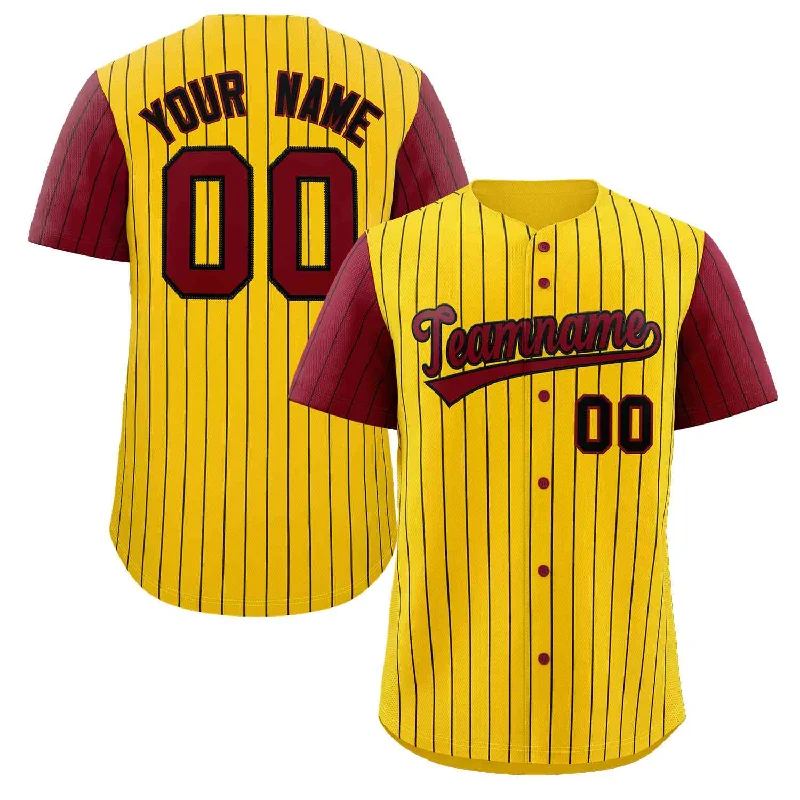 Custom Baseball Jerseys For Special Teams-Custom Gold Crimson-Black Stripe Fashion Raglan Sleeves Authentic Baseball Jersey