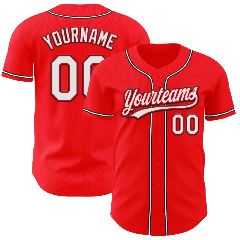 Custom Baseball Jerseys For Family Outings-Custom Fire Red White-Black Authentic Baseball Jersey