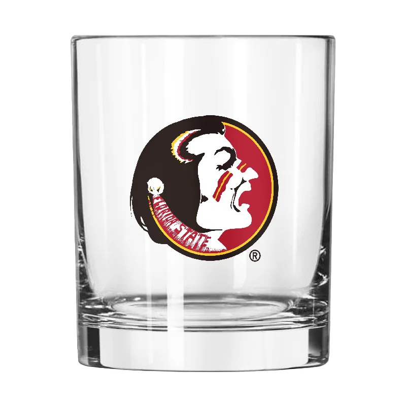 Custom Team Mugs For Work Events-Florida State Vault 14oz Logo Rocks Glass