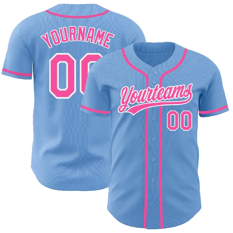 Baseball Jerseys With Player Names-Custom Light Blue Pink-White Authentic Baseball Jersey