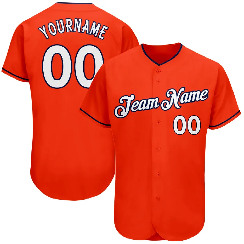 Baseball Jerseys For Custom Logos-Custom Orange White-Navy Authentic Baseball Jersey