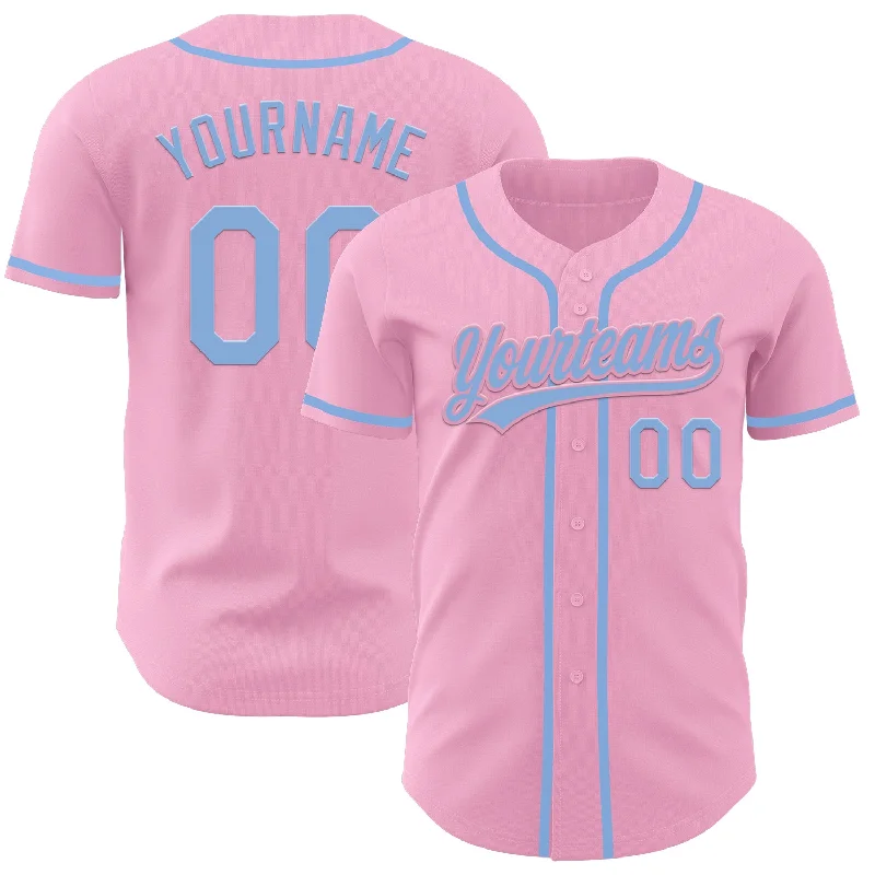 Baseball Jerseys With Customizable Stripes-Custom Light Pink Light Blue Authentic Baseball Jersey