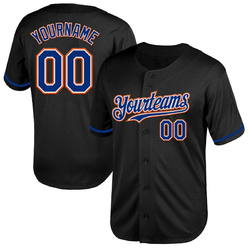 Personalized Baseball Jerseys For School Events-Custom Black Royal-Orange Mesh Authentic Throwback Baseball Jersey