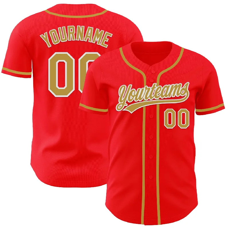 Custom Baseball Jerseys For Casual Wear-Custom Fire Red Old Gold-White Authentic Baseball Jersey