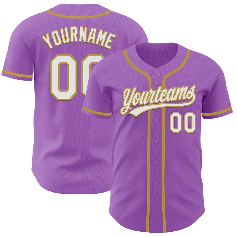 Custom Number Baseball Jerseys-Custom Medium Purple White-Old Gold Authentic Baseball Jersey