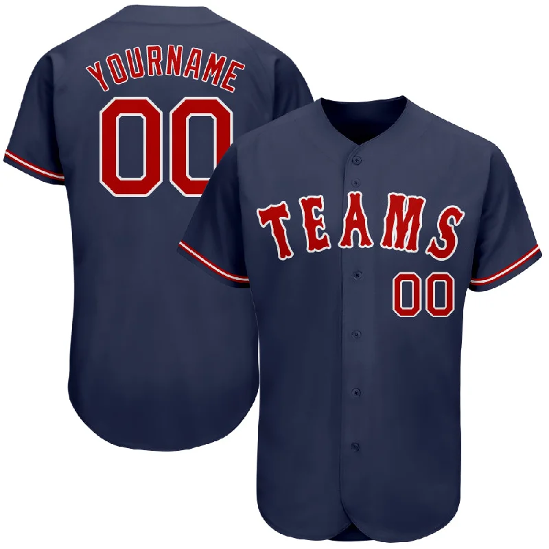 Personalized Baseball Jerseys With Custom Emblems-Custom Navy Red-White Authentic Baseball Jersey