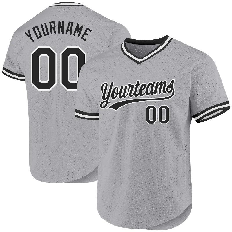 Sports Baseball Jerseys With Logos-Custom Gray Black-White Authentic Throwback Baseball Jersey