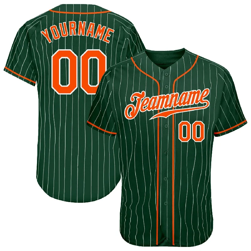 Custom Baseball Jerseys For Corporate Events-Custom Green White Pinstripe Orange-White Authentic Baseball Jersey