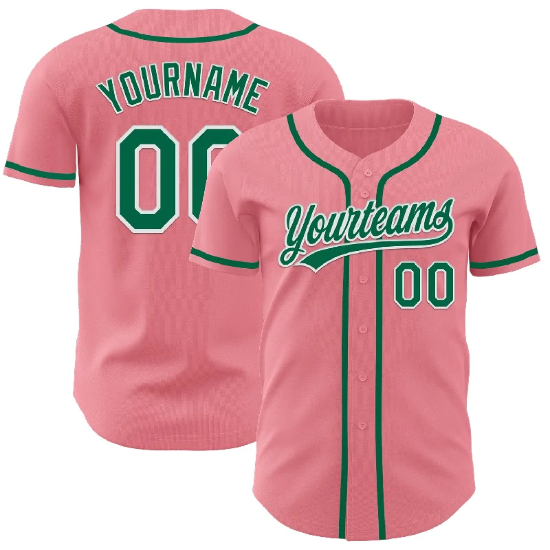 Custom Baseball Jerseys For School Leagues-Custom Medium Pink Kelly Green-White Authentic Baseball Jersey