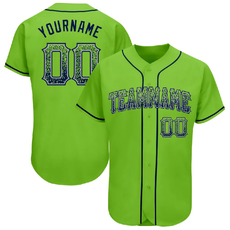 Customized Baseball Jerseys For School Teams-Custom Neon Green Navy-Gray Authentic Drift Fashion Baseball Jersey