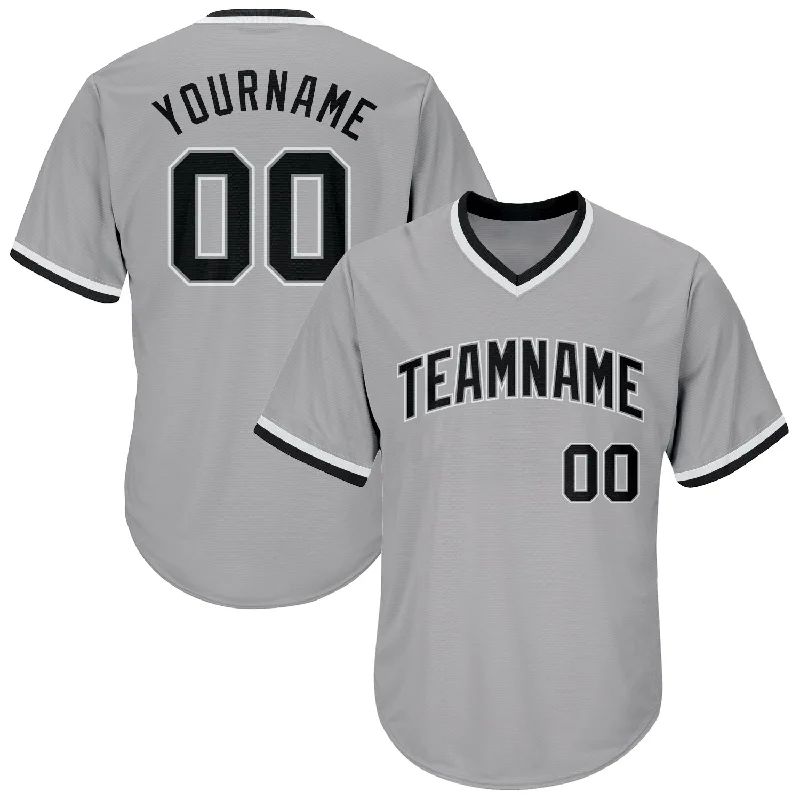 Baseball Jerseys With Unique Patterns-Custom Gray Black-White Authentic Throwback Rib-Knit Baseball Jersey Shirt