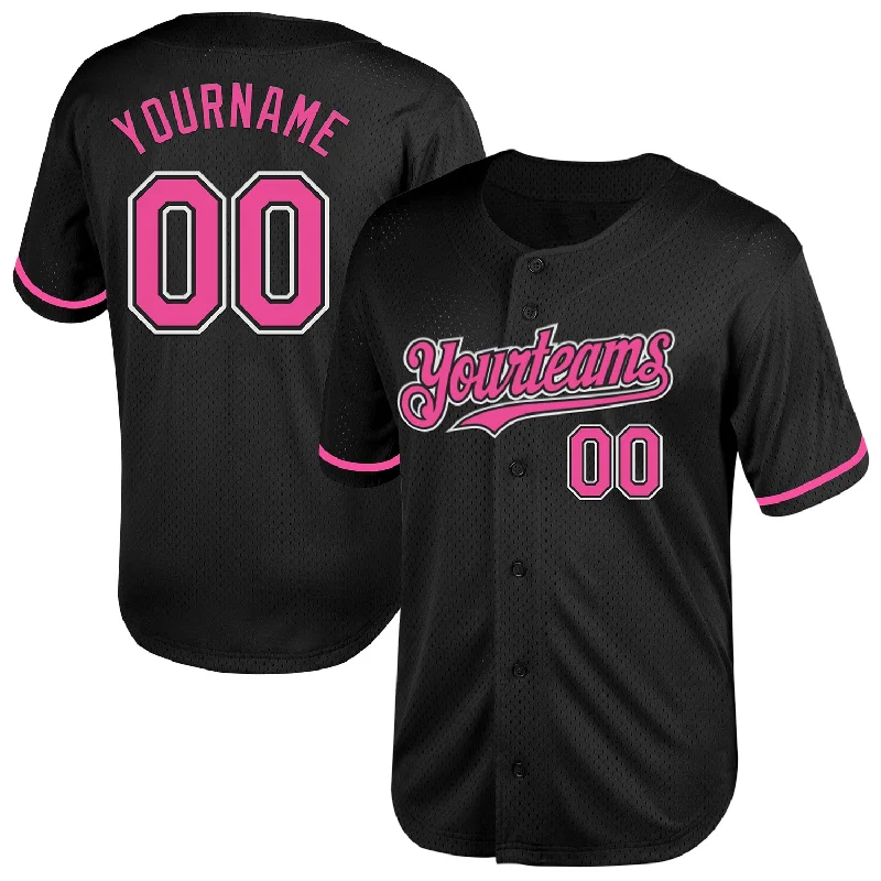 Custom Baseball Jerseys With Team Colors-Custom Black Pink-White Mesh Authentic Throwback Baseball Jersey