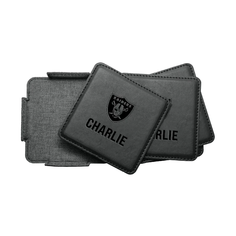 Custom Team Mugs-Las Vegas Raiders Personalized 4 Pack Leather Coaster