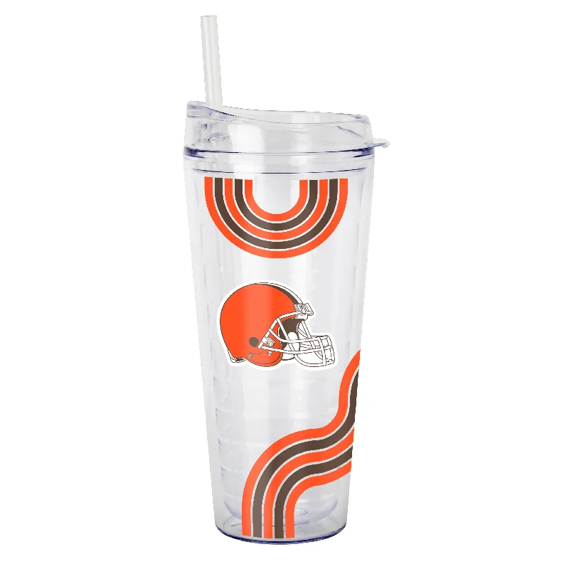 Team Mugs For Gift Giving-Cleveland Browns 22oz Waves Dbl Wall Clear Tumbler