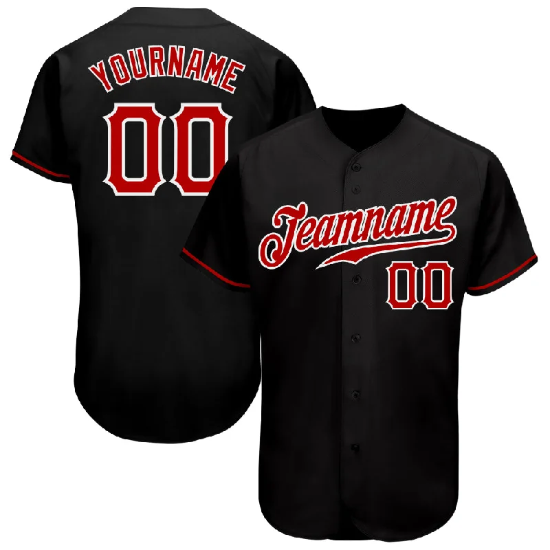 Personalized Baseball Jerseys With Custom Emblems-Custom Black Red-White Authentic Baseball Jersey