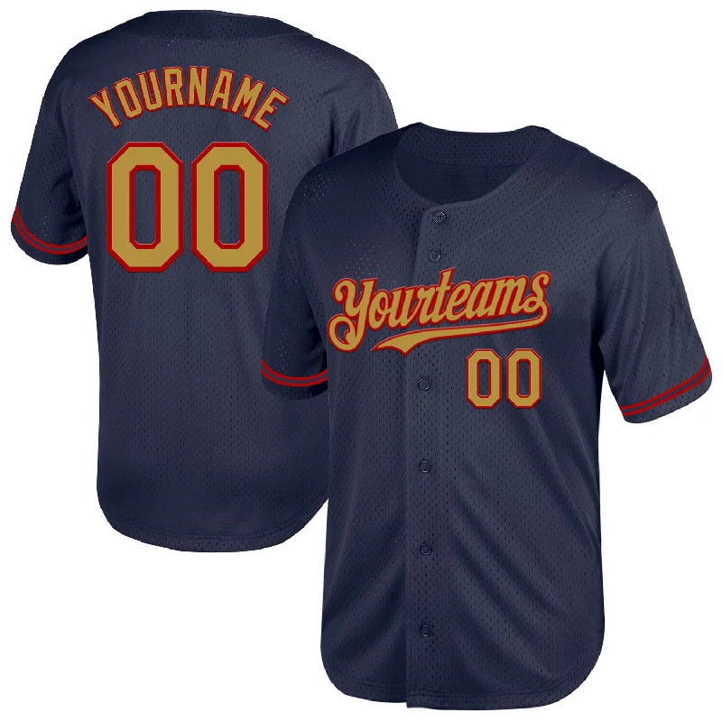 Baseball Jerseys With Custom Fit-Custom Navy Old Gold-Red Mesh Authentic Throwback Baseball Jersey