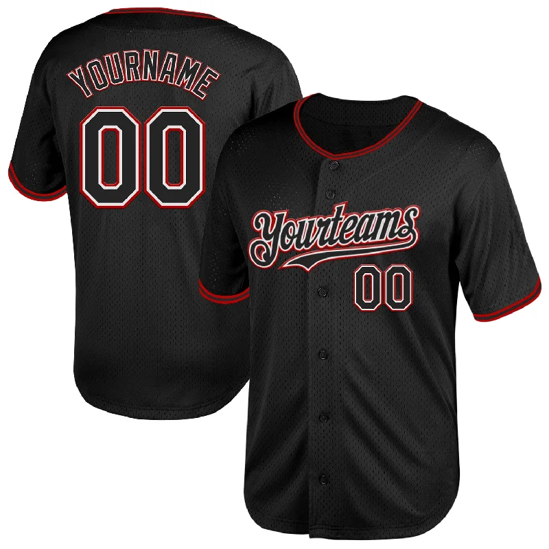 Baseball Jerseys With Bold Designs-Custom Black White-Red Mesh Authentic Throwback Baseball Jersey