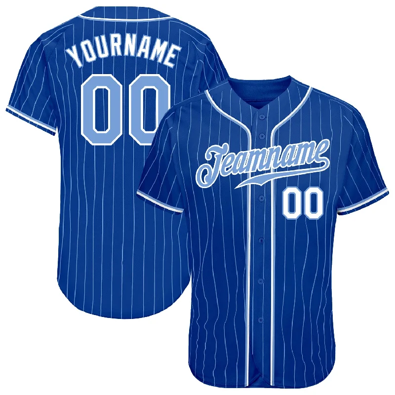 Custom Baseball Jerseys For Summer Leagues-Custom Royal Light Blue Pinstripe Light Blue-White Authentic Baseball Jersey