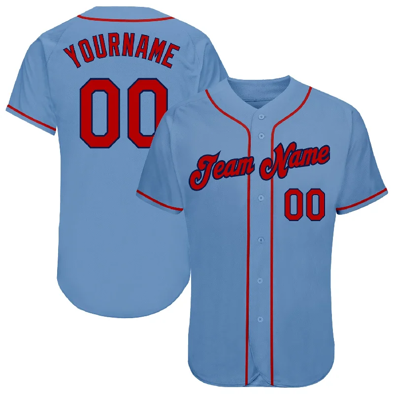 Custom Baseball Jerseys For Youth Clubs-Custom Light Blue Red-Navy Authentic Baseball Jersey