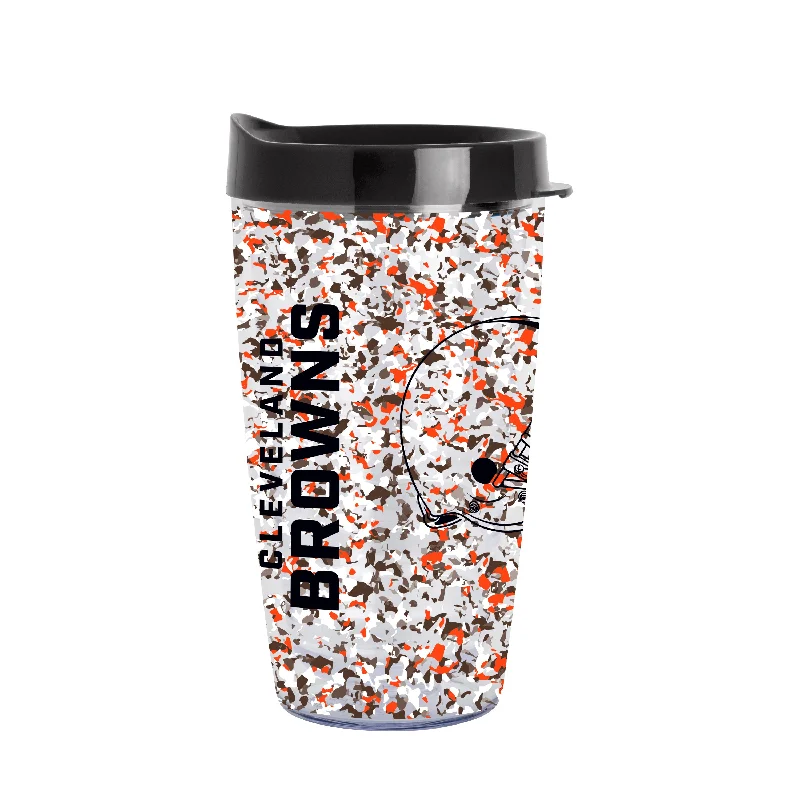 Team Mugs For Student Organizations-Cleveland Browns 16oz Terrazzo Dbl Wall Clear Tumbler