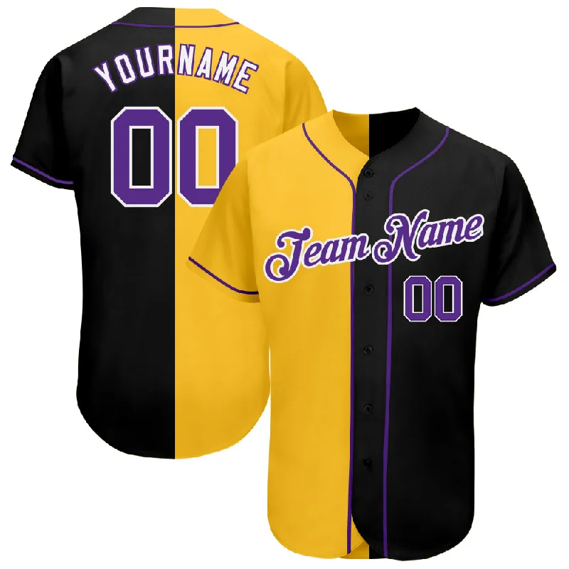 Baseball Jerseys With Custom Fit-Custom Black Purple-Yellow Authentic Split Fashion Baseball Jersey