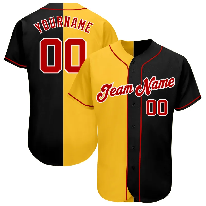 Team Baseball Jerseys For Youth Leagues-Custom Black Red-Yellow Authentic Split Fashion Baseball Jersey