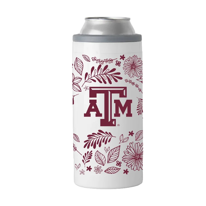 Team Mugs For Coaches-Texas A&M 12oz Botanical Slim Can Coolie