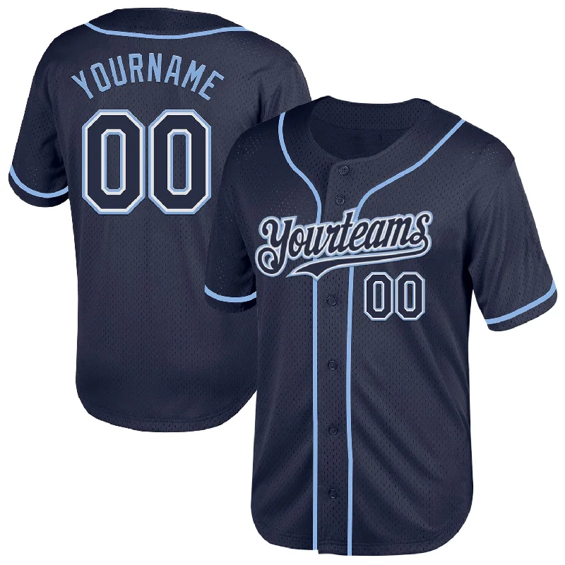 Custom Baseball Jerseys For Charity Auctions-Custom Navy White-Light Blue Mesh Authentic Throwback Baseball Jersey