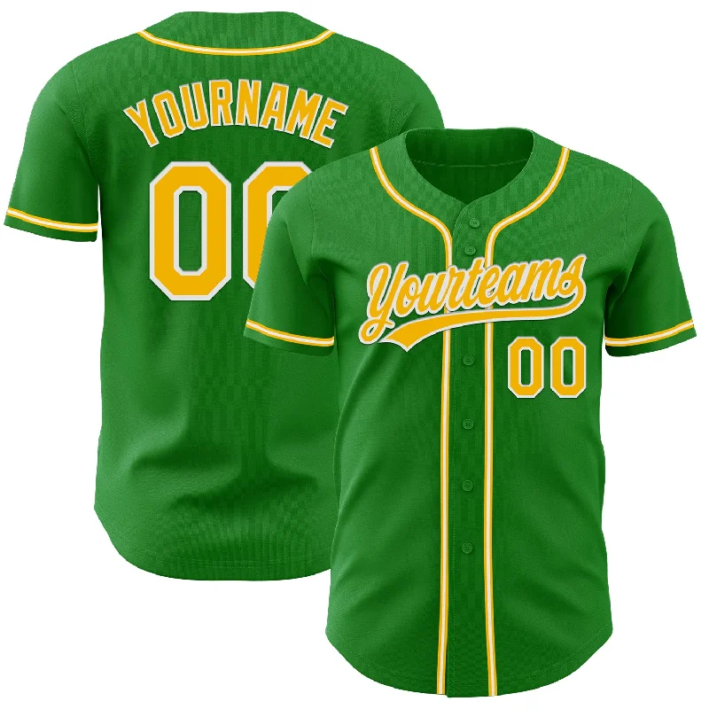 Custom Baseball Jerseys With Bold Patterns-Custom Grass Green Gold-White Authentic Baseball Jersey