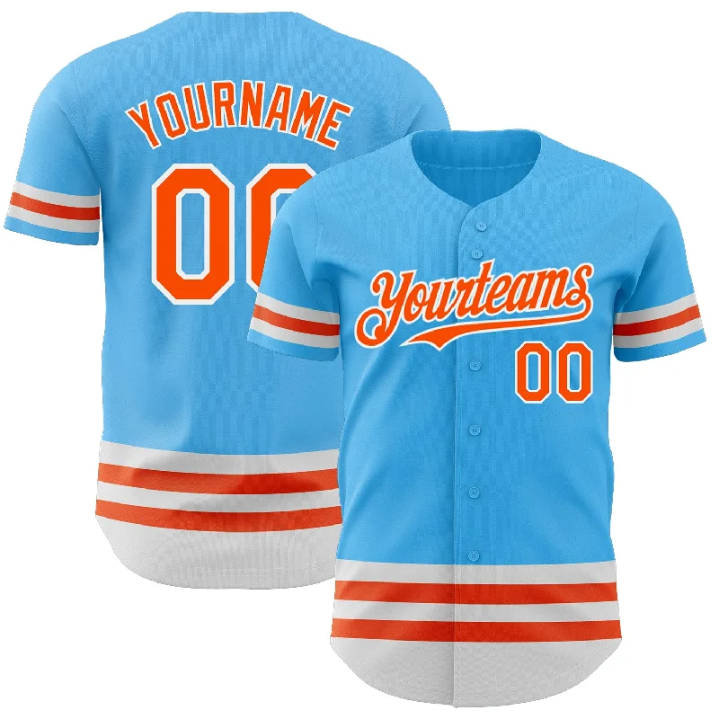 Custom Baseball Jerseys For Schools-Custom Sky Blue Orange-White Line Authentic Baseball Jersey