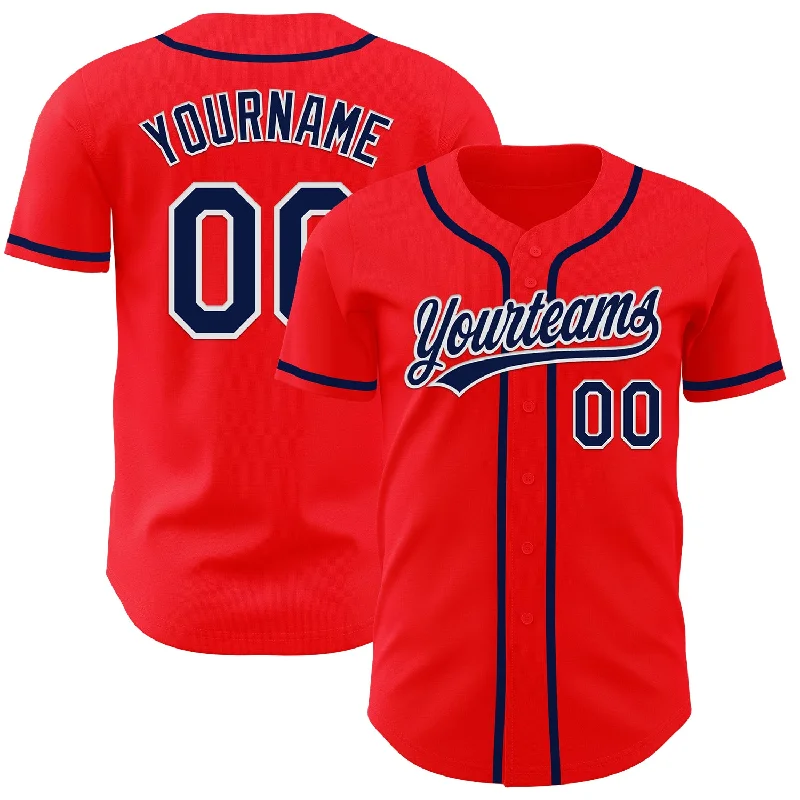 Baseball Jerseys With Custom Number Placement-Custom Fire Red Navy-White Authentic Baseball Jersey