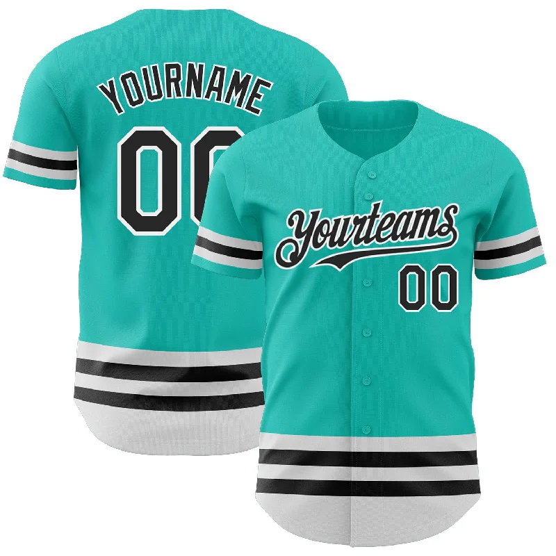 Custom Baseball Jerseys With Player Photos-Custom Aqua Black-White Line Authentic Baseball Jersey