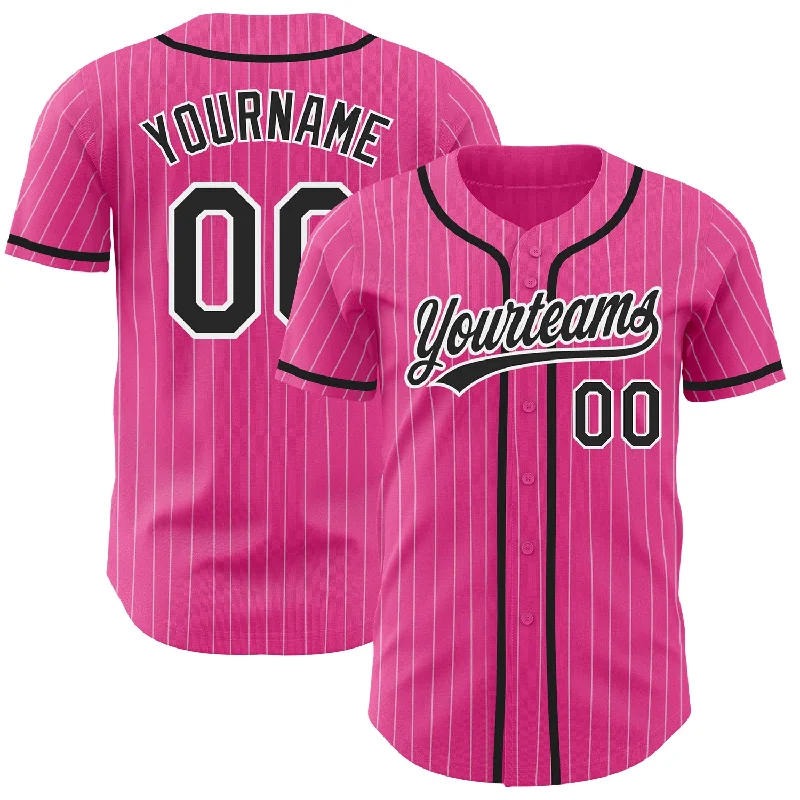 Personalized Baseball Jerseys For Fans & Teams-Custom Pink White Pinstripe Black Authentic Baseball Jersey