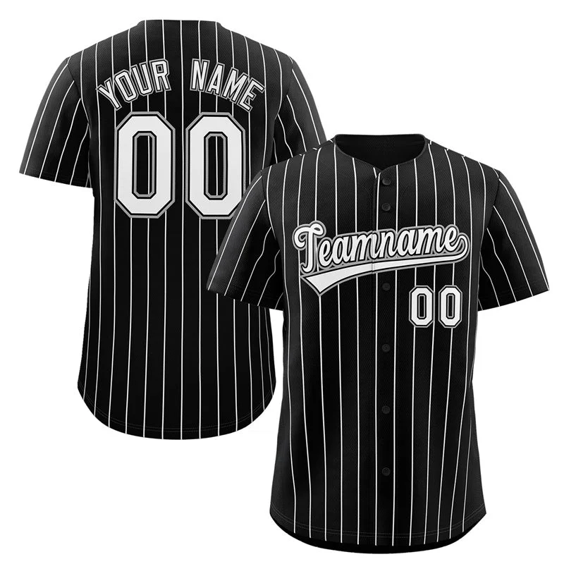 Personalized Baseball Jerseys For Fans-Custom Black White-Gray Stripe Fashion Authentic Baseball Jersey