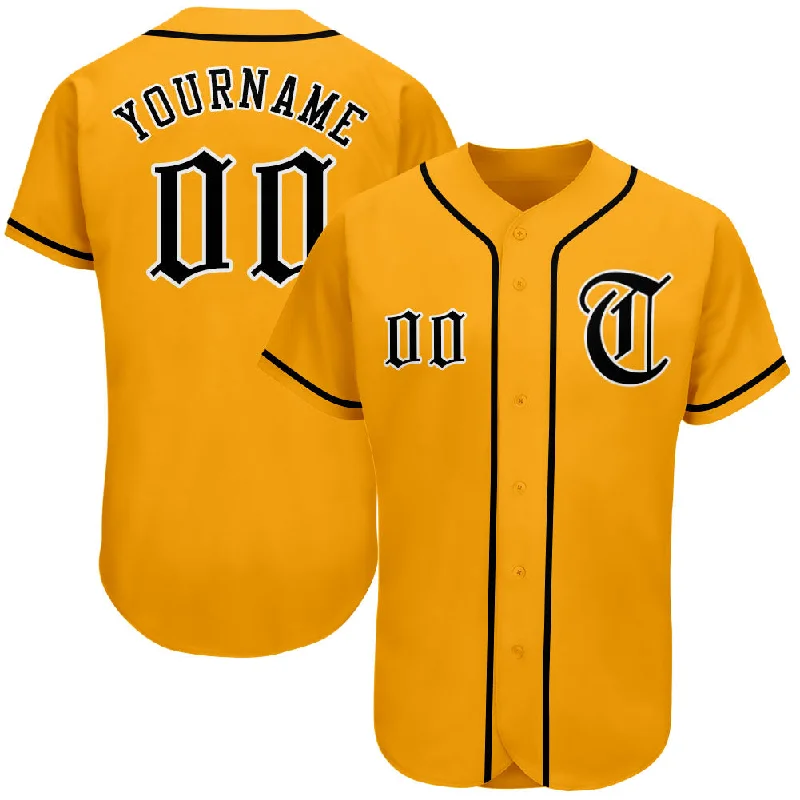 Custom Baseball Jerseys For Summer Leagues-Custom Gold Black-White Authentic Baseball Jersey