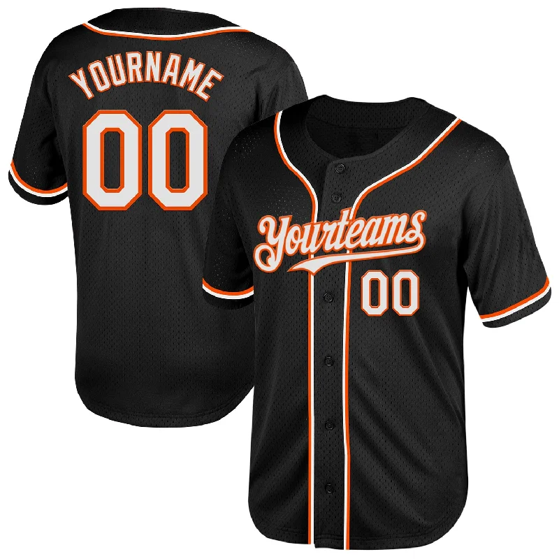 Baseball Jerseys For Special Team Events-Custom Black White-Orange Mesh Authentic Throwback Baseball Jersey