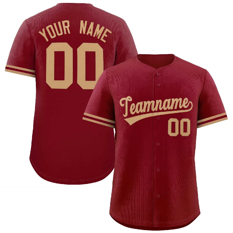 Customized Baseball Jerseys For School Teams-Custom Crimson Old Gold Full Button Design Authentic Baseball Jersey